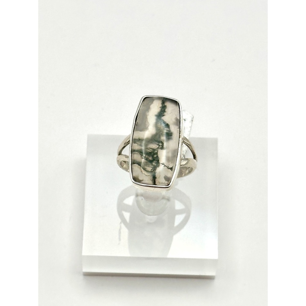 Moss Agate Sterling‎ Silver Statement Ring Size 8